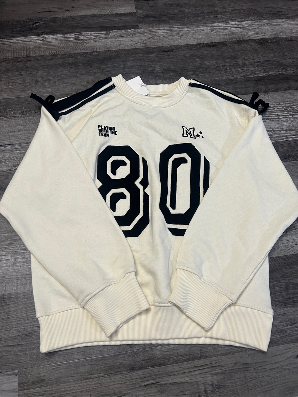 Zara Cream Crewneck Sweatshirt with Navy '80' Graphic